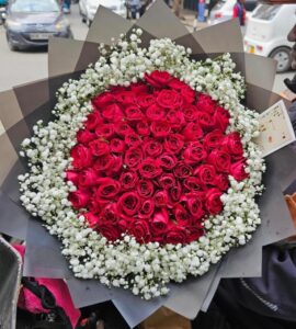 Red Roses Bouquet with Baby’s Breath & Card