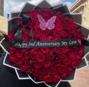 Luxury Red Roses Anniversary Bouquet with Butterfly & Ribbon